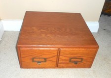 Vintage Two-Drawer Wooden Sewing / Side Table with Drop-Leaf Top and Wooden Knob Pulls — listing 3