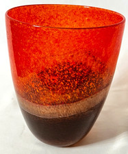 Hand-Blown Art Glass Bottle Vase with Orange Mottled and Yellow Streaked Design — listing 4