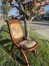 Antique Victorian Walnut Folding Campaign Chair with Floral Tapestry Upholstery — listing 2