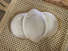 Fire King Milk Glass Three-Part Divided Relish Dish with Gold Beaded Rim — listing 2