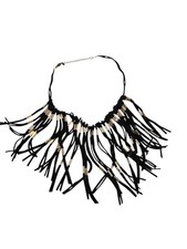 Boho Statement Collar Necklace with Black Leather, Wire-Wrapped Bars & Antiqued Silver-Tone Hardware — listing 3
