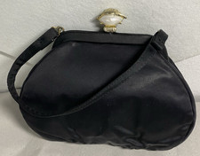 embroidered evening clutch Black Taffeta Evening Clutch Bag with Cross-Stitch Embroidered 'LOVE' Design — listing 3