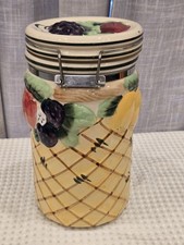 Gourmet Home Accents Ceramic Hinged Canister Set (Pair) with Embossed Fruit Basketweave Design