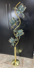 Vintage Hollywood Regency Smoked Glass Lotus Flower Floor Lamp with Brass Trim — listing 3