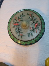 Chinese Cloisonné Enamel Covered Bowl with Floral Finial and Figural Panels