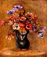 Framed Reproduction Print of Renoir 'Anemones' Floral Still Life on Canvas, Ornate Gold Frame — listing 2