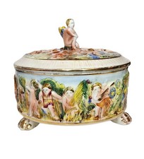 Capodimonte Porcelain Bowl / Cachepot with High-Relief Cherub Scene and Gilt Trim — listing 6