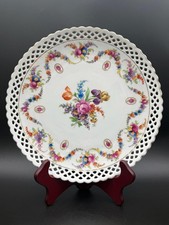 Reticulated Floral Porcelain Cabinet Plates with Gilt Trellis Center and Hand-Painted Rose Bouquets — listing 4