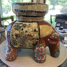 Vintage Cobalt Blue Ceramic Elephant Garden Stool / Plant Stand with Flat Round Top, listing 2