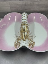 Antique Victorian Hand-Painted Porcelain Three-Section Leaf-Form Sweetmeat / Divided Serving Dish with Center Twist Handle