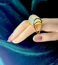 Vintage Nephrite Jade Cabochon Ring in Floral Silver-Tone Setting — listing 2