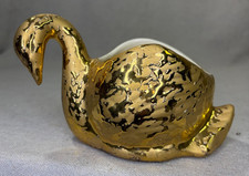Pair of Mid-Century Gold Overlay and White Ceramic Twin-Handled Bud Vases — listing 3