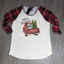 Merry Christmas Tree Raglan Long Sleeve Shirt, Grey and Red, Buffalo Plaid & Leopard Trees, Size XL — listing 6