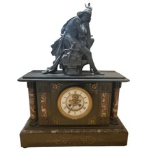 Victorian Belgian Black Slate & Marble Mantel Clock with Incised Gilt Decoration — listing 2