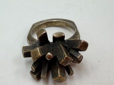 Vintage Modernist Sterling Silver Link Bracelet with Domed Bead and Triangular Frame Links — listing 3