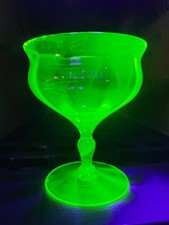 Vintage Uranium Glass Champagne / Tall Sherbet Coupe with Green Stem, 4 inches — listing 3