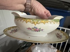 MZ Czechoslovakia Ivory Porcelain Gravy Boat with Attached Underplate Floral — listing 2