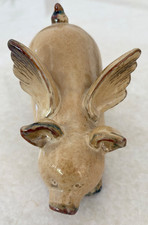 Vintage Cream Glazed Ceramic Seated Pig Figurine
