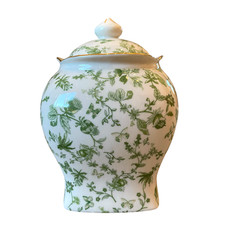 Green Glazed Ceramic Lidded Ginger Jar with Incised Floral Band and Finial — listing 2