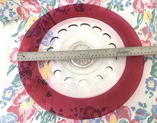 Vintage Ruby Flash Sandwich Glass Covered Candy Dish / Compote with Domed Lid and Ruby Finial