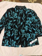 Onyx Nite by Wendye Chaitin Women's Black & Gold Medallion Print Open-Front Cardigan/Jacket, Size 2X