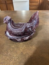 Amethyst Glass Hen on Nest Covered Dish with Hobnail Base, listing 2