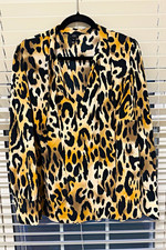 Women's Black and Leopard Print Long Sleeve Top with Chest Pocket XL