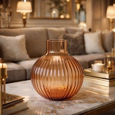 Amber Ribbed Glass Bowl / Votive Holder with Scalloped Star-Shaped Rim No mark at all — listing 6