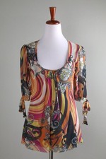 Sweet Pea by Stacy Frati Gray Rose Floral Mesh Wrap Top, Size XL — listing 3