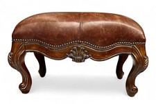 French Provincial Louis XV Style Upholstered Ottoman Footstool with Carved Wood Frame — listing 3