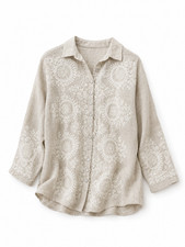 Soft Surroundings Cream Floral Embroidered Boho Peasant Blouse, Size L — listing 3