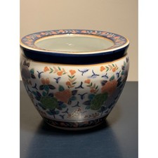 Vintage Chinese Blue Porcelain Jardiniere Planter Peacock Chinoiserie 9" x 12" — listing 5