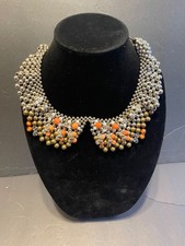 Pam Hiran Artisan Statement Bib Necklace with Turquoise, Carnelian & Mixed Metal Beads