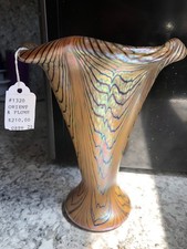 Signed Studio Art Glass Iridescent Oil Lamp with Pulled-Feather Decoration