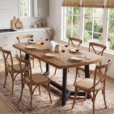 Country Pine Farmhouse Dining Table with Six Napoleon/Balloon-Back Chairs — listing 3