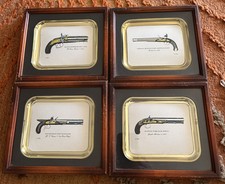 Decorative Replica Flintlock Pistol Collection in Framed Shadow Box with World Map Backing, listing 3