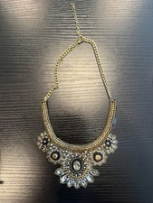 Peach Floral Cluster Bib Statement Necklace with Rhinestones