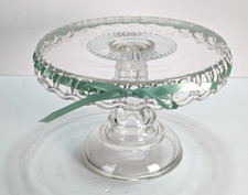 Vintage Depression-Era Clear Pressed Glass 11-Inch Footed Cake Plate with Bubble and Sunburst Pattern — listing 3