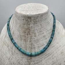 Vintage Navajo Turquoise Nugget & Heishi Shell Necklace, 24" with Sterling Cone Ends — listing 6