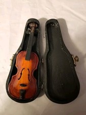 Vintage Engraved Brass Figural Violin Miniature with Bird and Floral Motif — listing 5