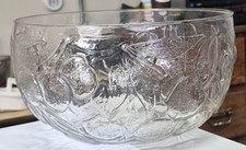Vintage Pressed Glass Round Serving Plate with Embossed Fruit Motif and Sawtooth Rim — listing 6