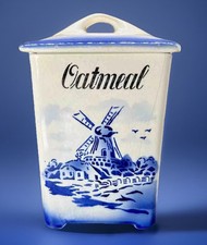 Vintage Blue Delft-Style Windmill Scene Ceramic 'Oat-Meal' Kitchen Canister with Lid — listing 2