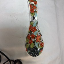 Turquoise Ceramic Spoon Rest with Embossed Lace Pattern, Made in Italy — listing 5