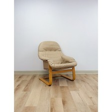 Vintage Wood Frame Leather Upholstered Armchair (underside view), listing 5