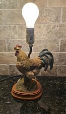 Vintage White Glazed Ceramic Rooster Table Lamp on Wood Base