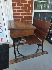 Vintage Wooden Single-Student School Desk with Lift-Top Lid — listing 6
