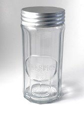Hoosier cabinet spice Antique Hoosier Cabinet Paneled Glass Pepper Spice Jar with Aluminum Lid — listing 6