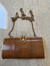 Vintage Pink Snakeskin-Embossed Frame Evening Bag with Beaded Bow Strap