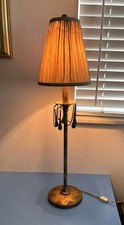 Vintage Tall Buffet Table Lamp with Prism Drops and Pleated Shade — listing 6