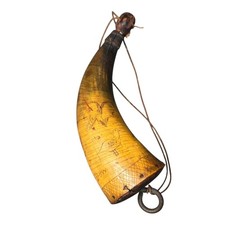 engraved powder horn Scrimshaw Powder Horn with Engraved Eagle and 'Behold Pilgrim' Inscription — listing 2